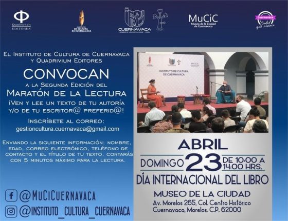 B929 21/04/23 INVITA EL INSTITUTO DE CULTURA DE CUERNAVACA AL SEGUNDO MARATÓN DE LECTURA 2023