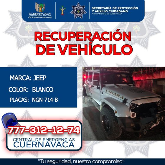 B703 07/11/25 TRAS PERSECUCIÓN SEPRAC RECUPERA CAMIONETA ROBADA CON LUJO DE VIOLENCIA