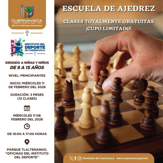 B927 09/02/26 INVITA EL AYUNTAMIENTO DE CUERNAVACA A INTEGRARSE A LAS CLASES GRATUITAS DE LA ESCUELA DE AJEDREZ
