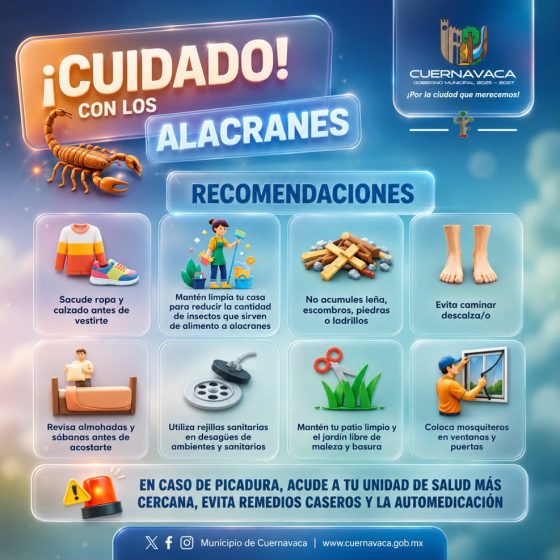 B1459 18/08/26 GOBIERNO MUNICIPAL DE CUERNAVACA EXHORTA A PREVENIR PICADURAS DE ALACRÁN CON MEDIDAS SENCILLAS DE PROTECCIÓN EN EL HOGAR