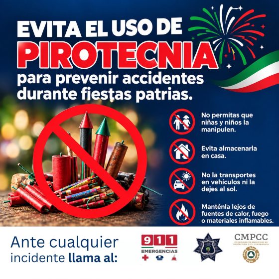 B1537 15/09/26 PROTECCIÓN CIVIL MUNICIPAL EXHORTA A EVITAR EL USO DE PIROTECNIA PARA PREVENIR ACCIDENTES DURANTE LAS FIESTAS PATRIAS